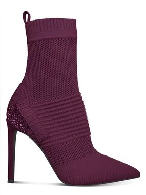 Steve Madden Burgundy Knit Pointed-Toe Stiletto Ankle Socks Boot Maxwelle,